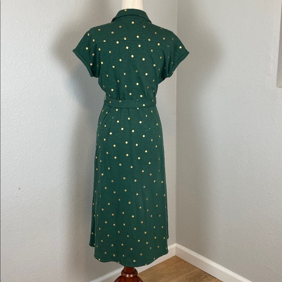 Boden Thomasina 100% Cotton Green Gold Polka Dot Jersey Midi Dress - Picture 6 of 12